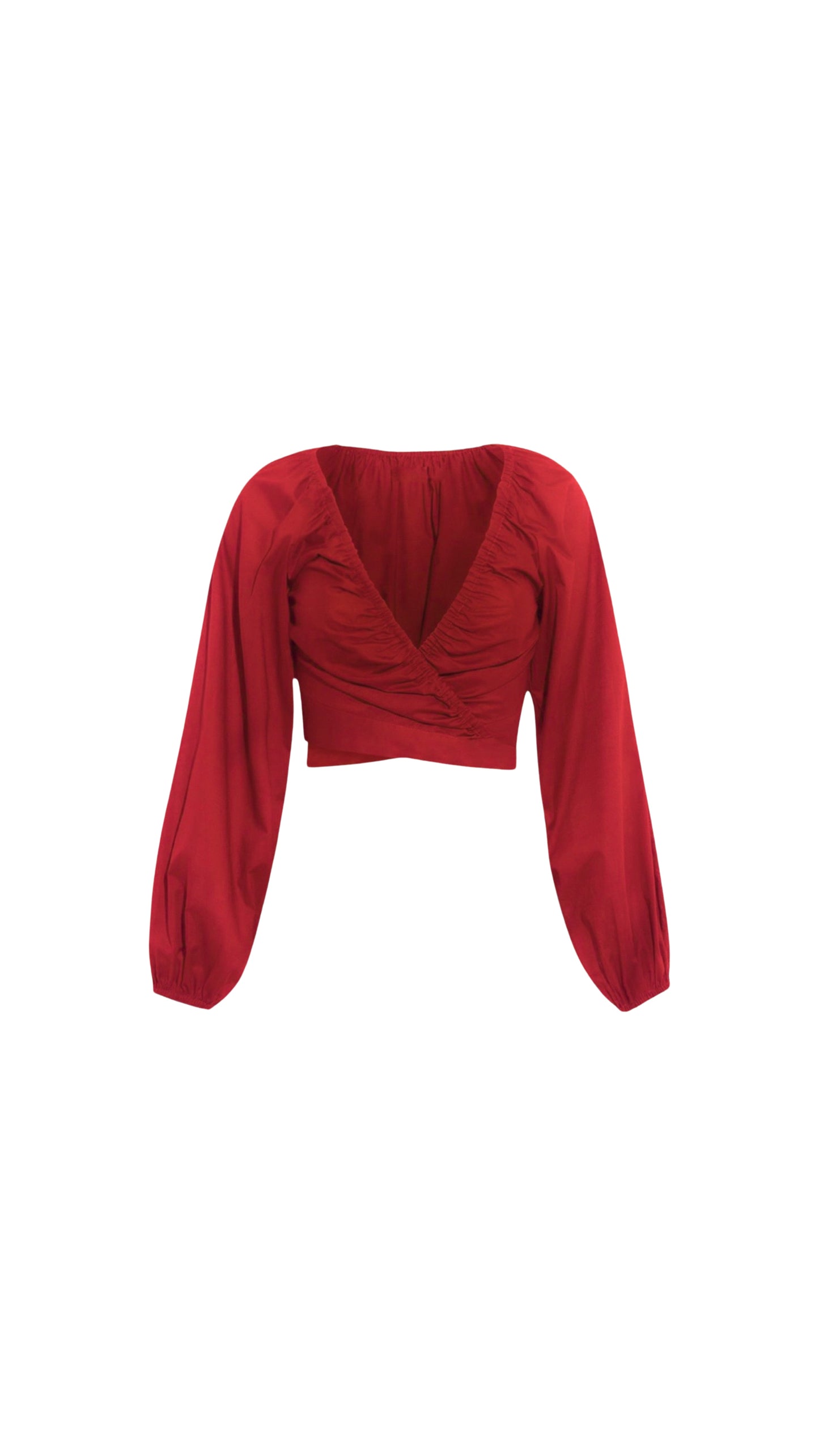 Women's Red Self Tie Wrap Crop Top