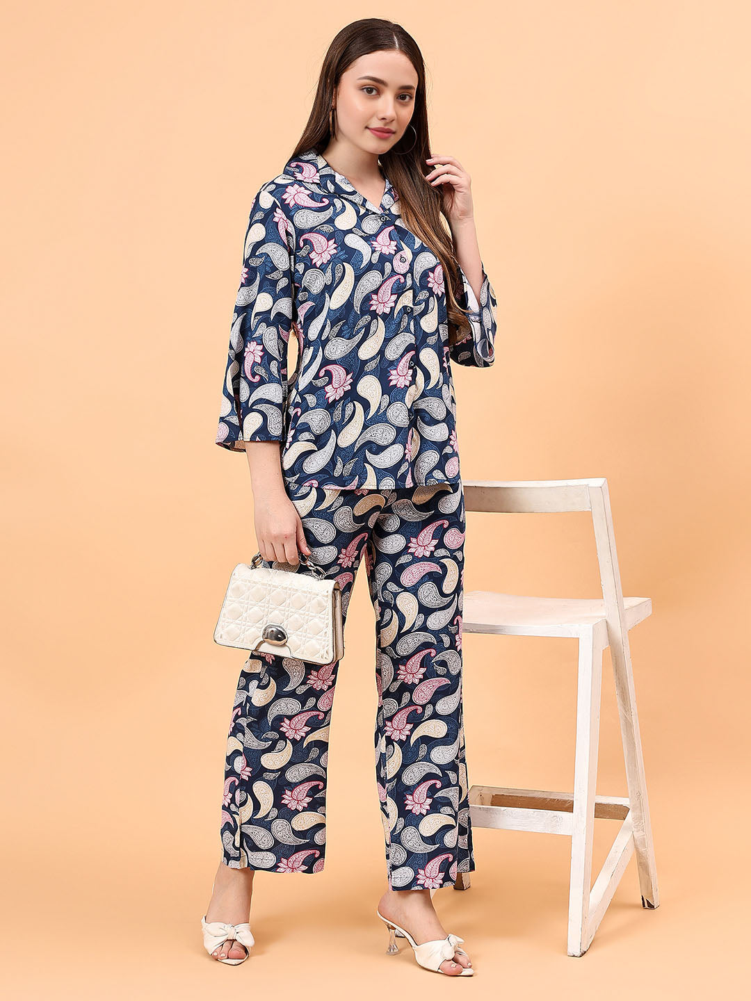 Women's Paisley Printed Shirt with Pants Co-Ord Set