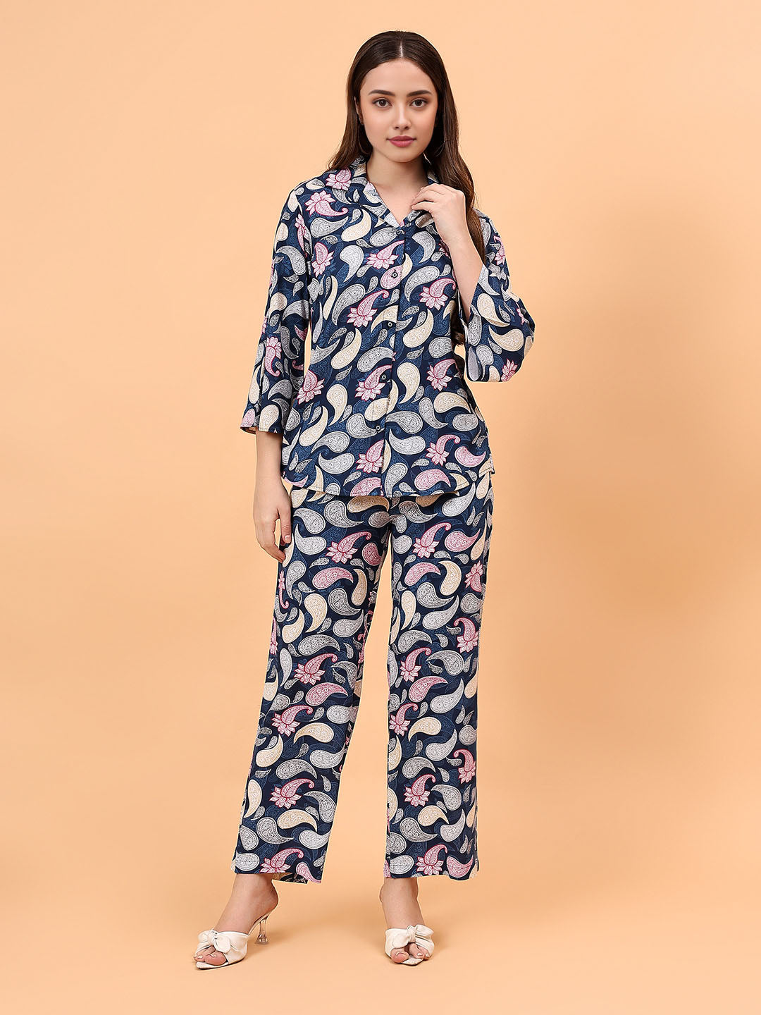 Women's Paisley Printed Shirt with Pants Co-Ord Set