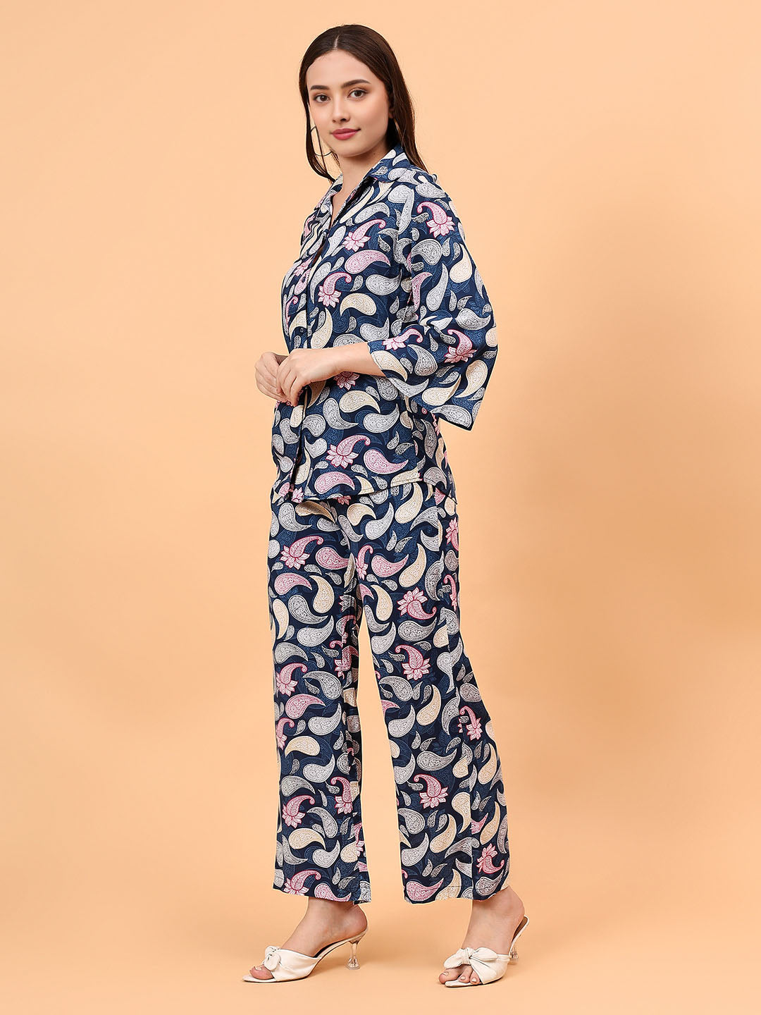 Women's Paisley Printed Shirt with Pants Co-Ord Set