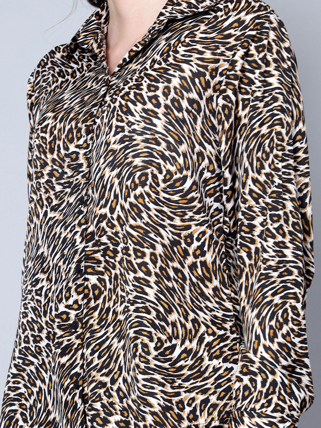 Women's Brown Animal Print Shirt With Pants Co-Ord