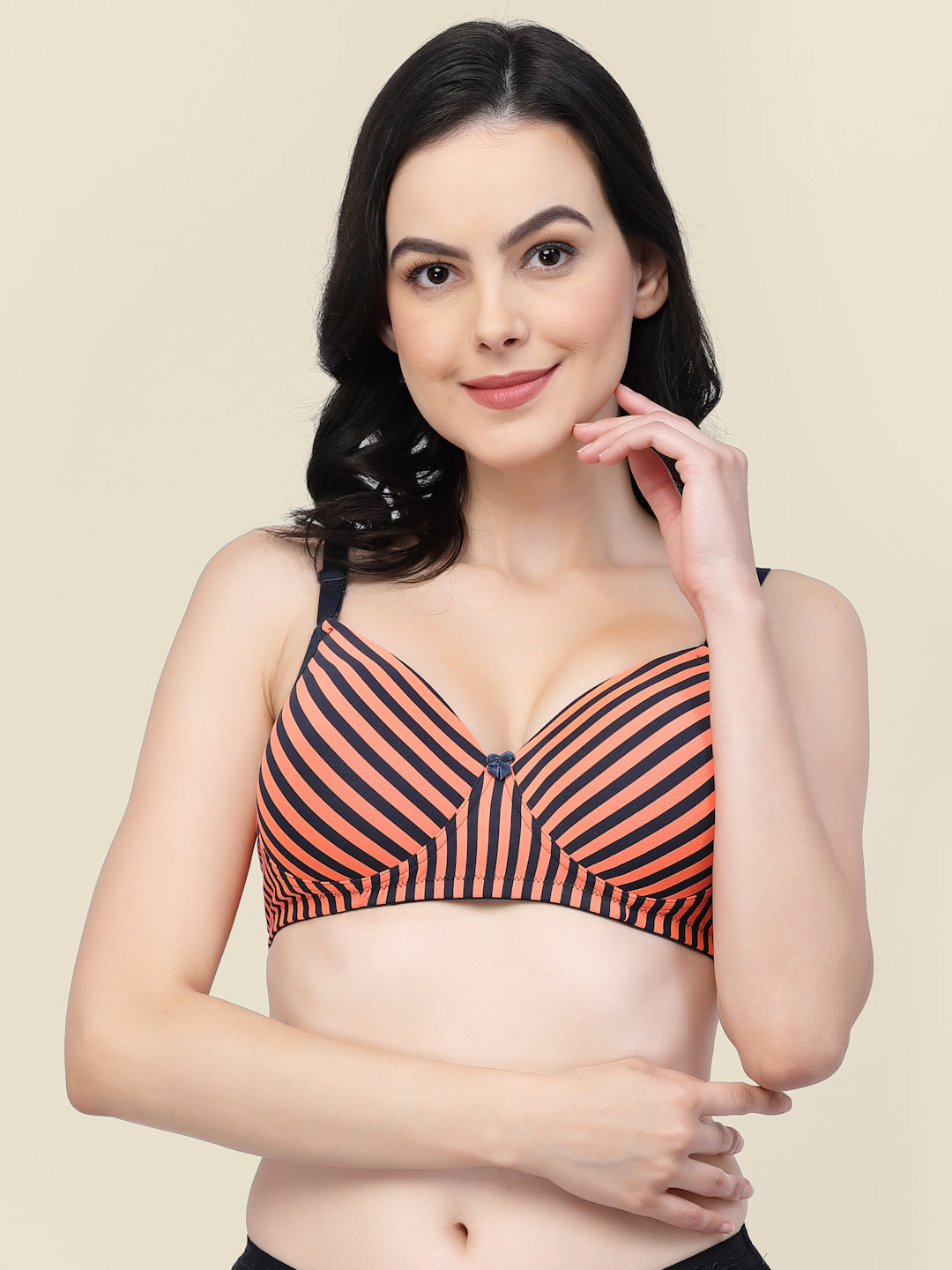 Women's Orange Shoulder Straps Lightly Padded Bra
