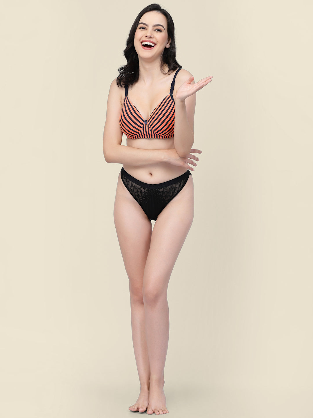 Women's Orange Shoulder Straps Lightly Padded Bra