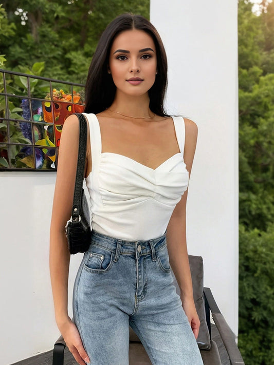 Women's White Sleeveless Crop Top