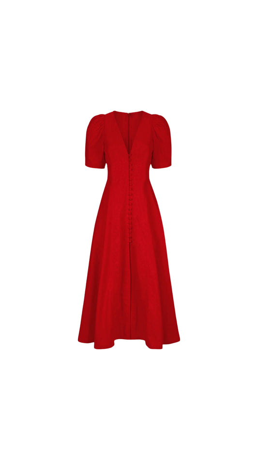 Women's Maroon Button Down  A-line Midi Dress