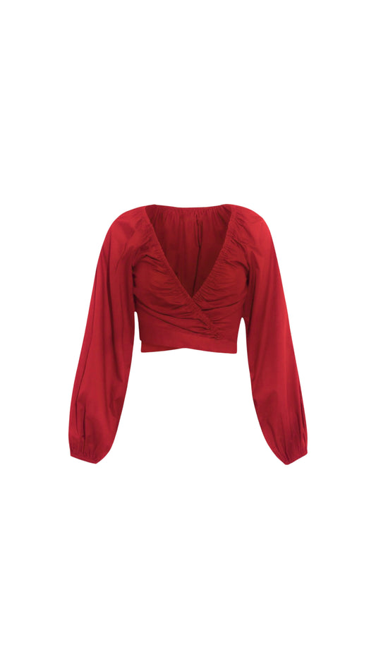 Women's Red Self Tie Wrap Crop Top