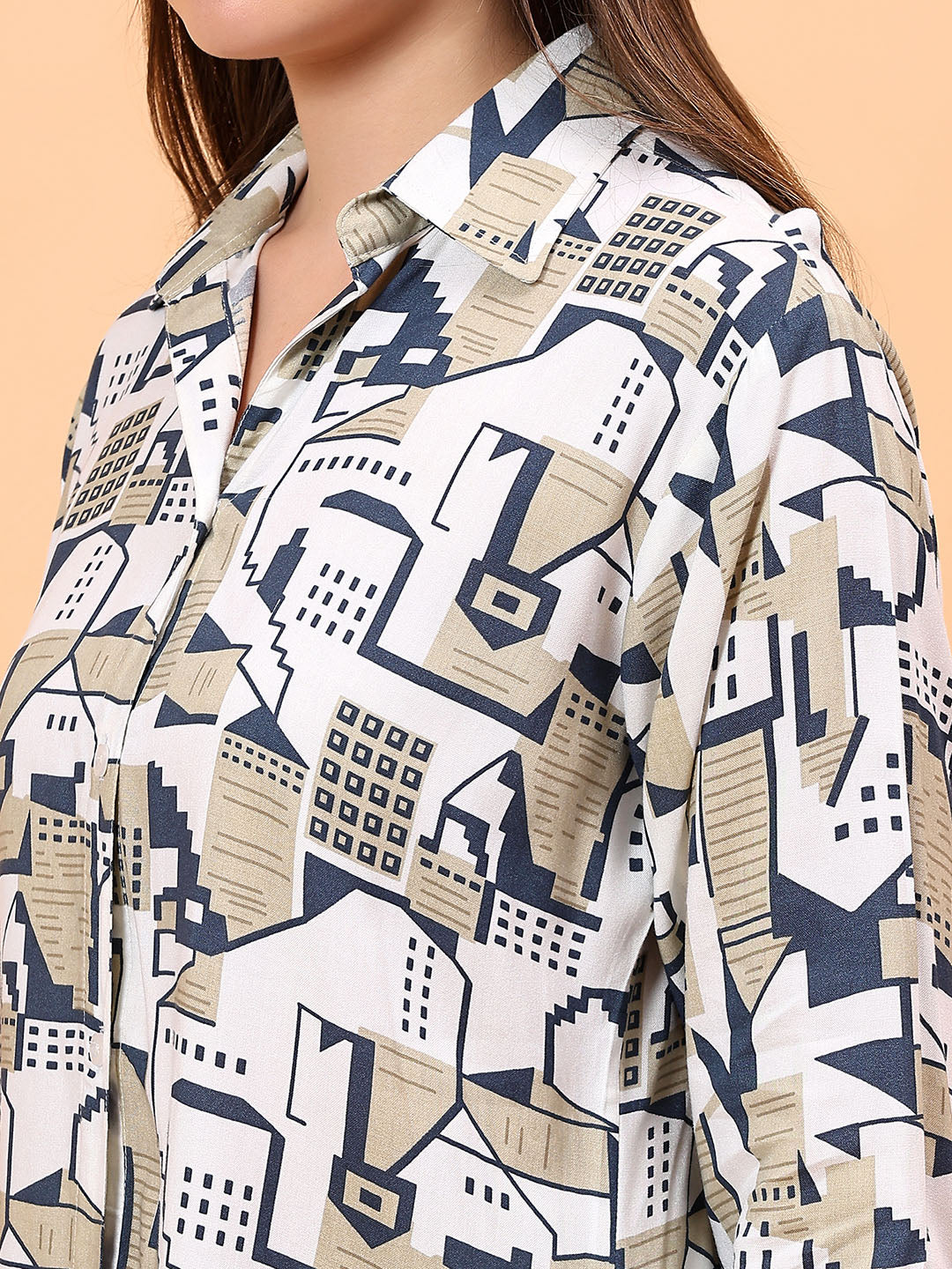 Women's Beige Abstract Print Co-Ord Set