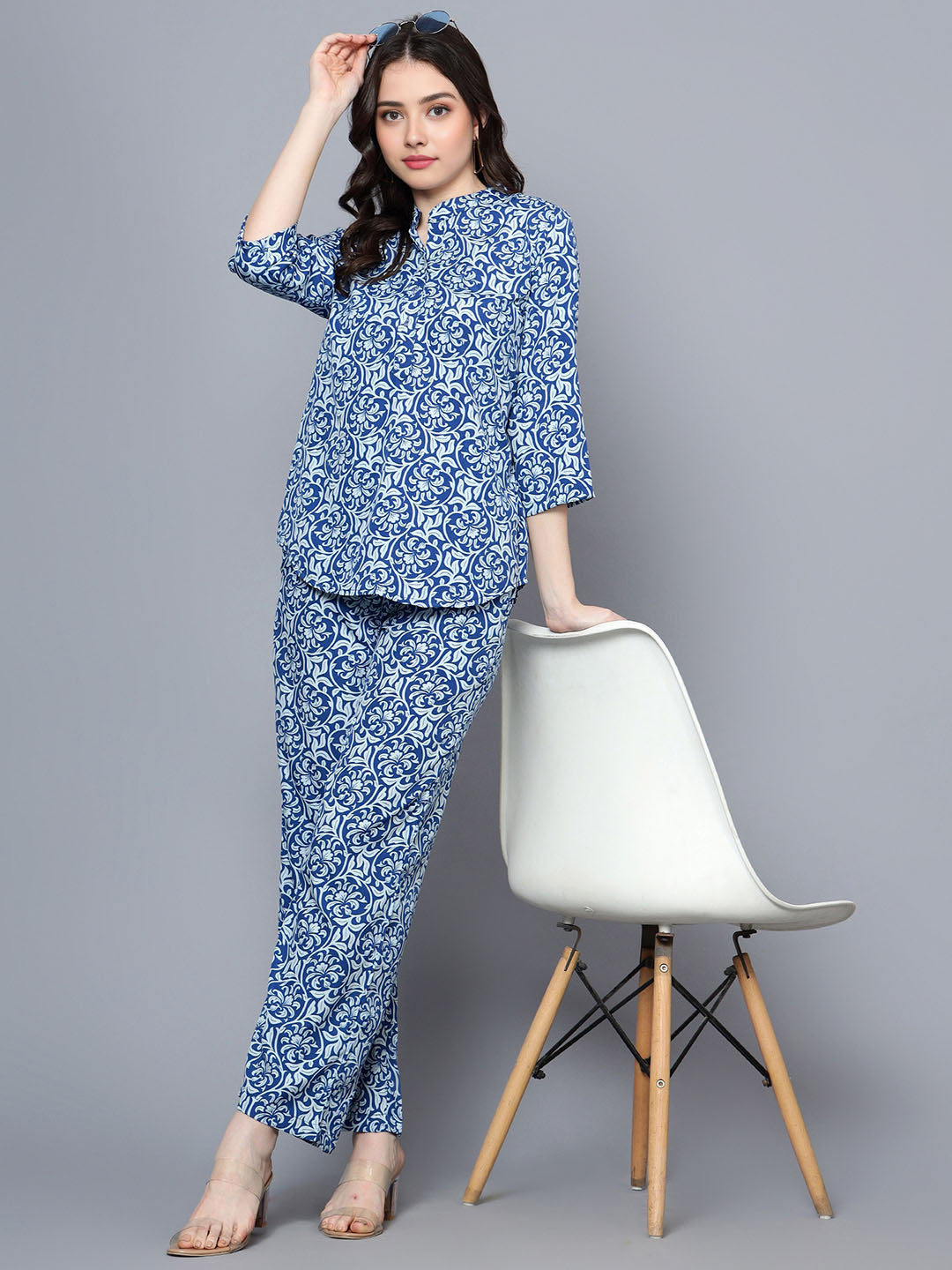 Women's Abstract Print Top with Pants Co-Ord Set