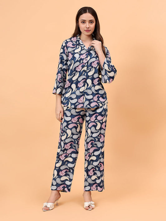 Women's Paisley Printed Shirt with Pants Co-Ord Set
