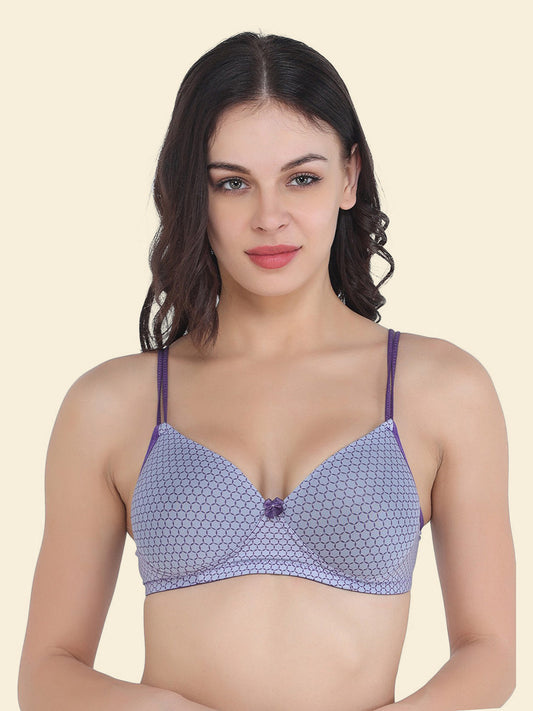 Women's Blue Padded Printed Bra