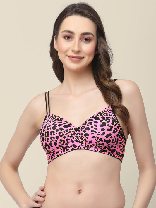 Women's Pink Lightly Padded Printed Bra