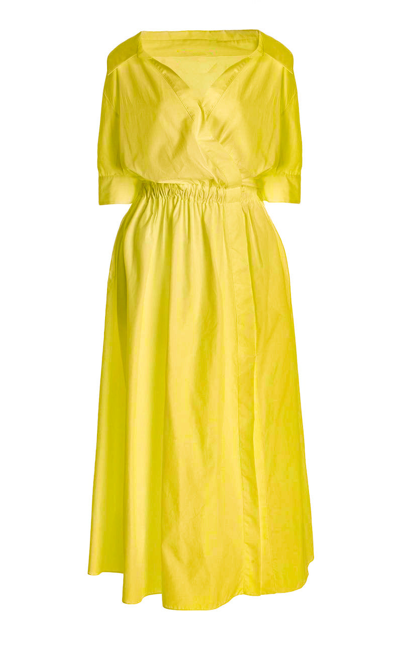 Women's Yellow Anti Fit Statement Neckline Dress
