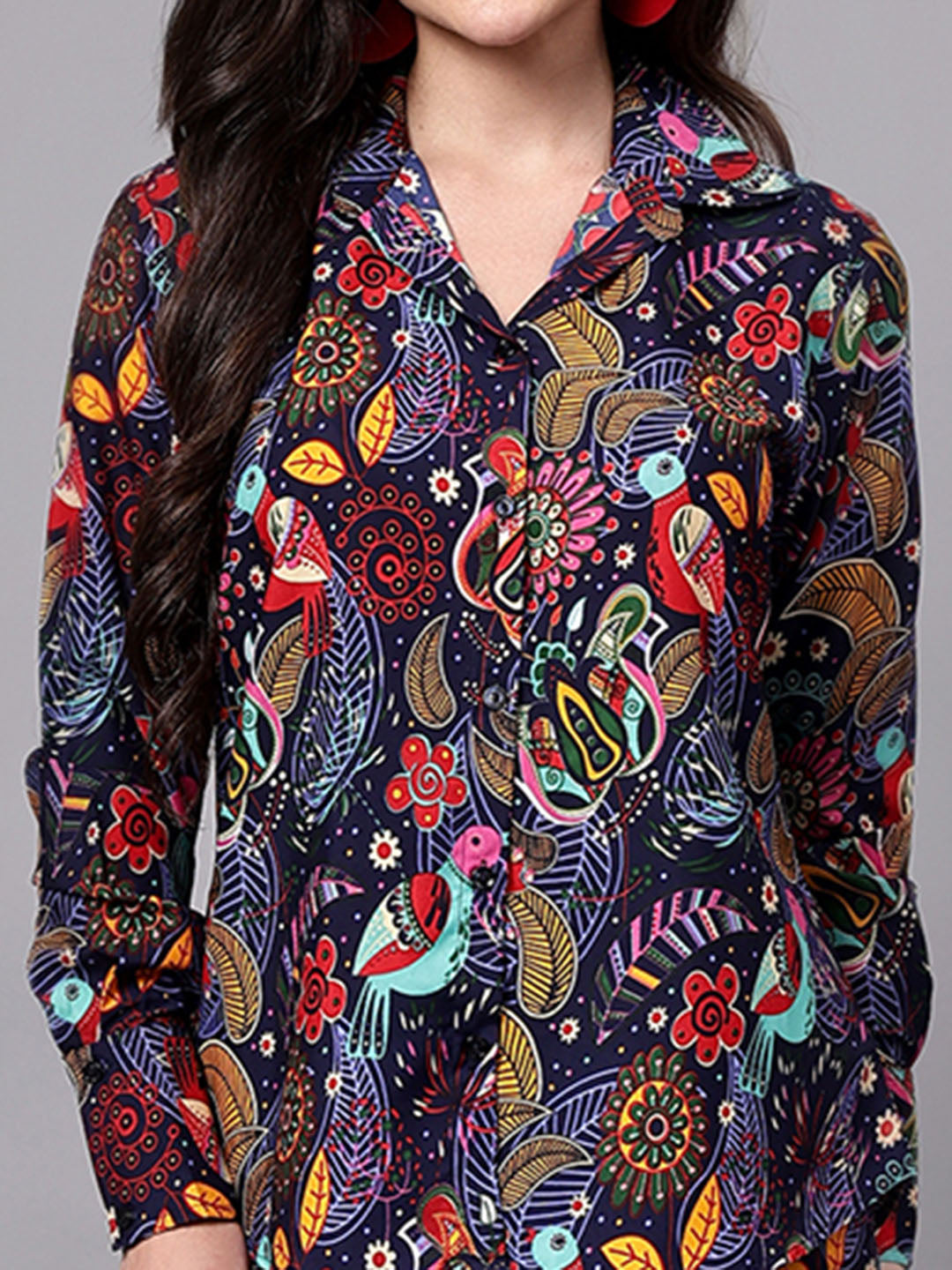 Women's Blue Paisley Print Shirt with Pants Co-Ord Set