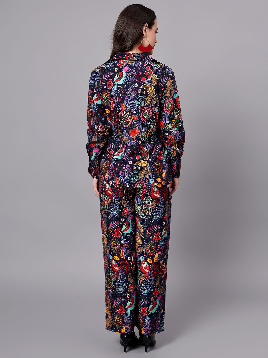 Women's Blue Paisley Print Shirt with Pants Co-Ord Set
