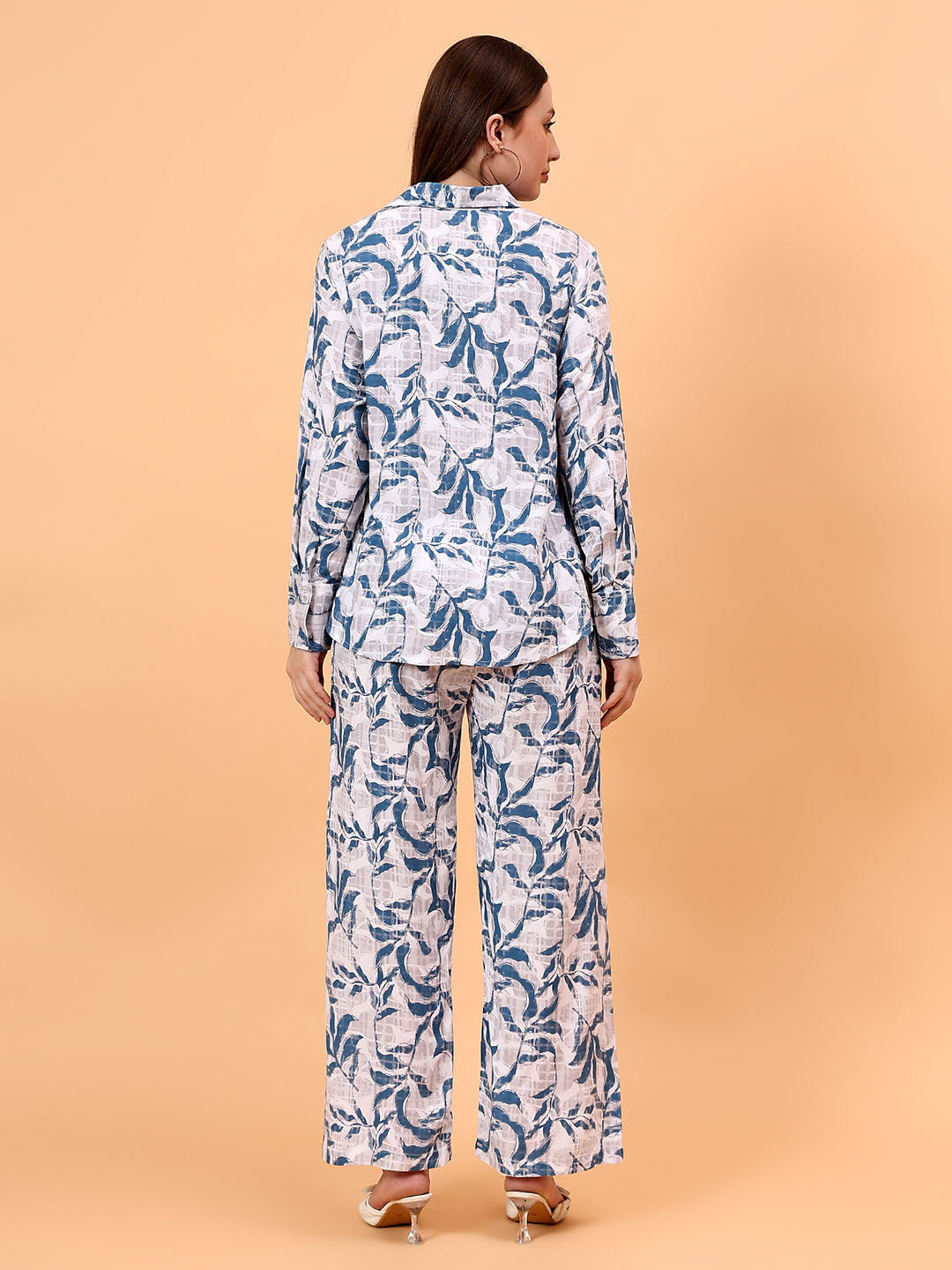 Women's Leaf Printed Shirt with Pants Co-Ord Set